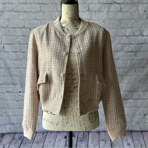 NWT All in Favor Cream Tweed Bomber Jacket